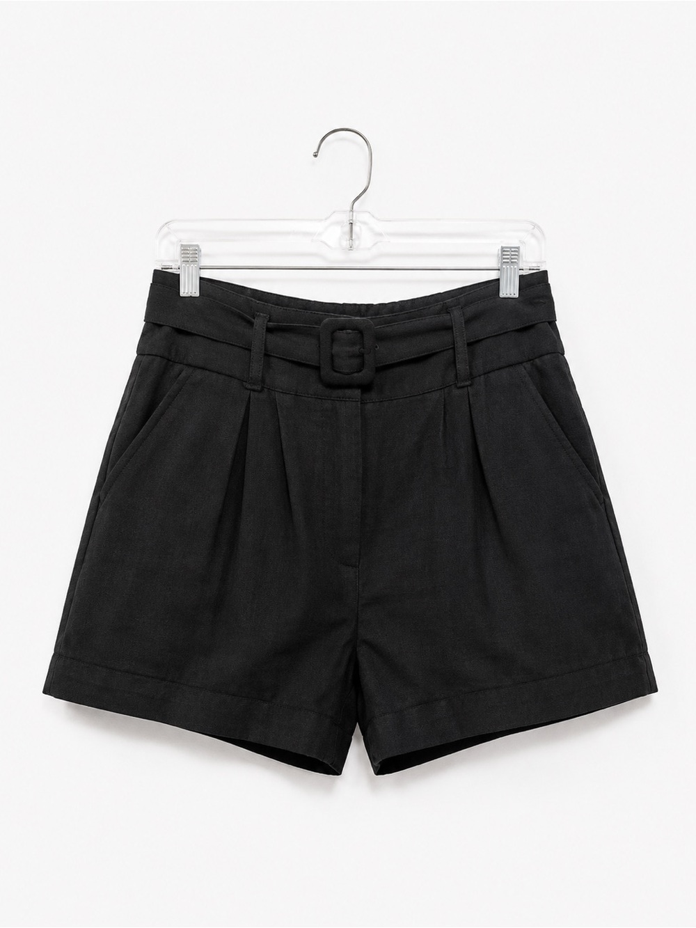 Veronica Beard Black High-Rise Belted Pleated Linen Shorts Size 10 - Picture 2 of 6